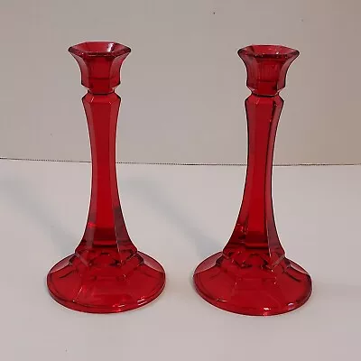 Buy Pair Of Ruby Red Glass Candle Holder Candlesticks 7.5  Tall • 20.46£