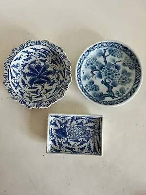 Buy Vintage Oriental Blue & White Porcelain Trinket Dishes X 3 Pin Dish Key Dish • 14£