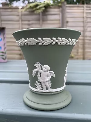 Buy Wedgwood Jasperware Green Cherub Trumpet Vase Vintage 3.5 Inches • 12.50£