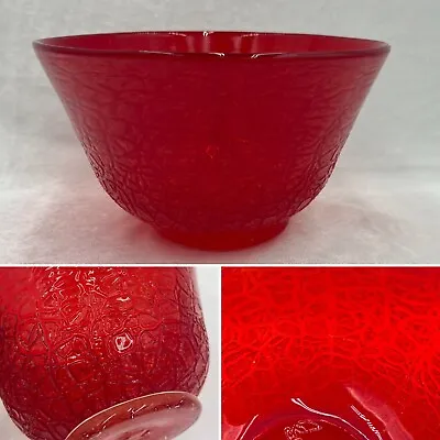 Buy Cloisonné Hand Blown Art Glass Fruit Bowl Lava Red Orange Flecks Crackle • 18.63£