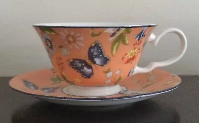 Buy Aynsley China: Windsor Cottage Garden Tea Cup And Saucer - Peach/Orange • 14.99£