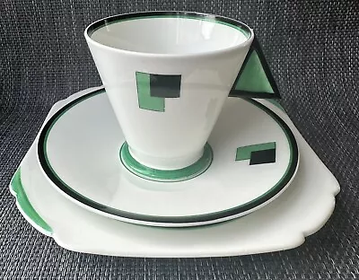 Buy Shelley Art Deco  Vogue Bone China Green Pattern Coffee Cup , Saucer & Plate • 259£