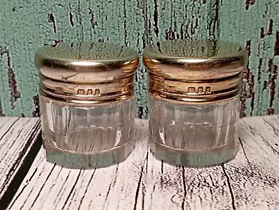 Buy Antique Small Solid Silver Topped Glass Jar Vanity Pots Jars Pair London 1924 • 44.50£