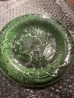 Buy C1880 Antique Green Majolica  Vine Leaf Salad Cabbage Plate 8.5” (1 Chip Back) • 6.99£