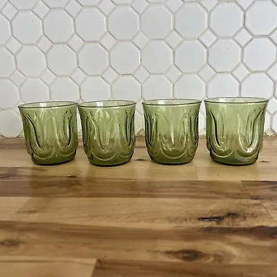 Buy Set Of 4 Vintage Mid Century Anchor Hocking Green Tulip Tumbler Glass 8 Oz • 18.63£