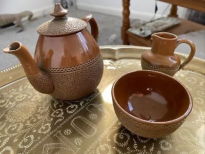 Buy Very Rare Miniature Antique Langley Ware Pottery Teapot, Milk Jug, Sugar Bowl. • 25£