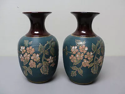 Buy UNUSUAL PAIR ANTIQUE ENGLISH  LANGLEY MILLS  POTTERY STONEWARE VASES, Signed • 279.57£