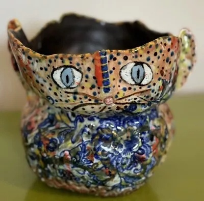 Buy OOAK Funky Fun Geeky Curiosity Oddity Cat Studio Pottery Vase • 93.18£