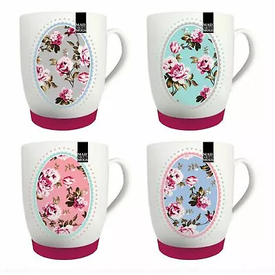 Buy 4 Vintage Floral Mugs Large 11oz New Bone China Silicone Base Mugs Tea Coffee • 13.49£