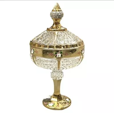 Buy Gold Italian Candy Bowl Romany Round With Lid Bling Centrepiece UK Luxury Glass • 24.90£