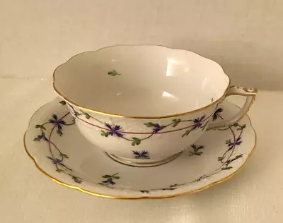 Buy Vintage Herend Blue Garland Hand Painted  Tea Cup And Saucer 1960's-1970's • 74.55£