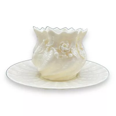Buy Vintage Irish Belleek Twisted Shell Vase And Plate Set Rose Thin Porcelain #0857 • 42.86£