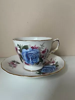Buy Vintage Royal Vale Bone China England Blue Rose Pink Floral Cup And Saucer • 17.10£