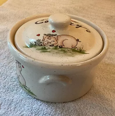 Buy Old Stoneware Jar With Lid Pig Decal . • 6.12£