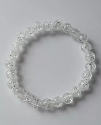 Buy Clear Crackle Glass Beaded Bracelet On Elastic • 3.10£