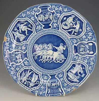 Buy Antique Pottery Pearlware Blue Transfer Spode Greek 10  Plate 1810 • 39£