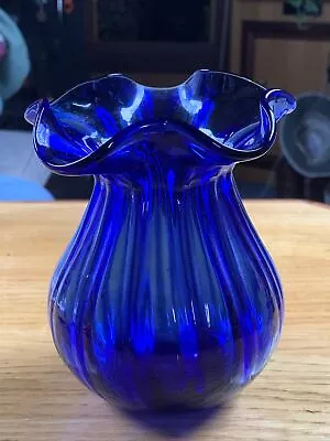 Buy Mid Century Empoli Blue 14cm Glass Vase. Cobalt Glass • 13.75£