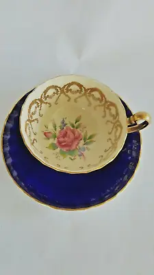 Buy Aynsley 770 Cup &saucer Cobal Blue And Gold Central Cabbage Rose Made In England • 173.60£