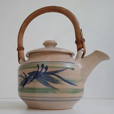 Buy Japanese Style Cane Handle Teapot Stoneware Signed Blue Brushwork Studio Pottery • 28£