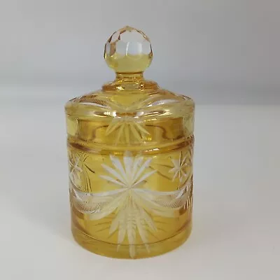 Buy Yellow Amber Cut To Clear Flashed Crystal Glass Jar Lidded Pot 12cm • 17£