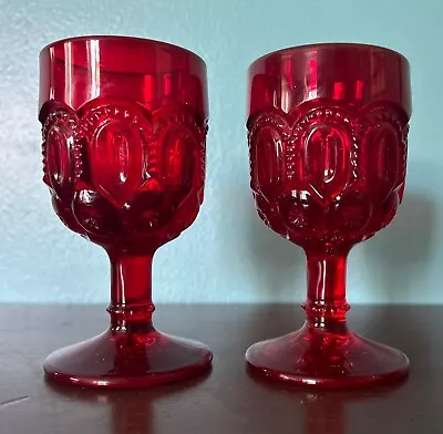 Buy 2 Vintage LE Smith Ruby Red Moon And Star Wine Water Goblet 4.5  Exc Condition • 20.13£