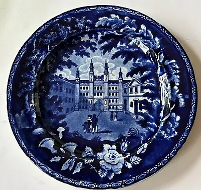 Buy Antique 1820's S Tams & Co. English Dark Blue Transferware Historical Plate 9 In • 51.26£