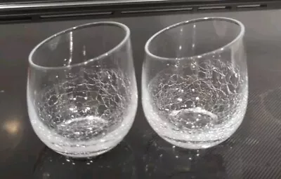 Buy PIER 1 CRACKLE Slanted STEMLESS WINE Glasses Clear Set Of 2 Hard To Find  Mint • 46.60£