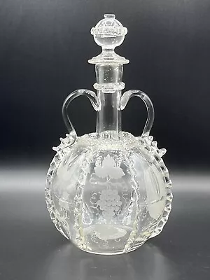 Buy 18th Century Antique Dutch Etched Clear Glass Decanter Grapes Bird Ship Windmill • 286.01£