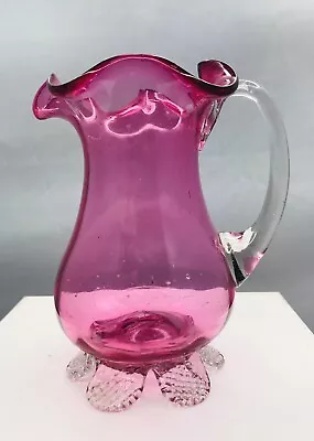 Buy Victorian Cranberry Glass Jug - Ornate - Delicate Colour - B17 • 19.99£