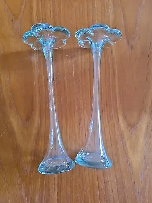 Buy Pair Of Elegant Hand Blown Stem Vases.  1970's • 0.99£