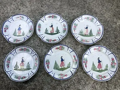 Buy ANTIQUE QUIMPER TRADITION PEASANT PLATES SET OF 6 Late 1800s - Very Early 1900s • 277.27£