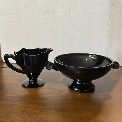 Buy Vintage Black Glassware  Creamer & Scroll Candy Dish • 37.28£