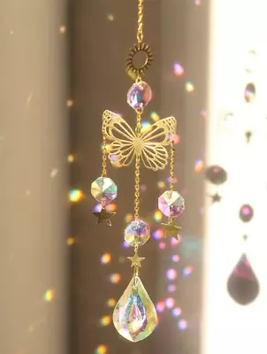 Buy Glass / Crystal Sun & Butterfly Suncatcher / Hanging Window Ornament Home Decor • 5.99£