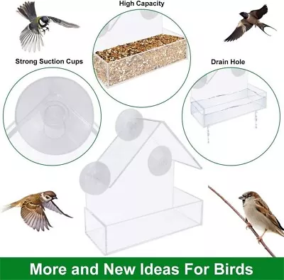 Buy Glass Window Bird Feeder Table Seed Peanut Hanging Suction Perspex Clear Viewing • 4.99£