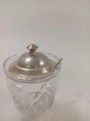 Buy Vintage Cut Glass Jam Pot With Silver Lid And Spoon, Hallmarked, Collectible • 9.99£