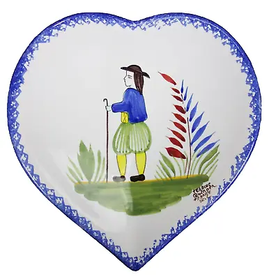 Buy Keraluc Quimper France Heart Shaped  Trinket Dish Tray Man Folk Art Traditional  • 18.40£