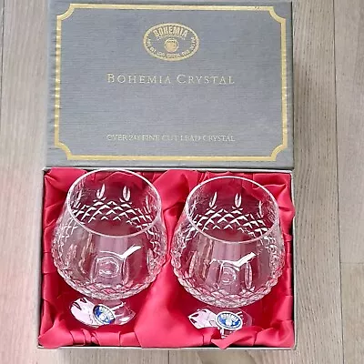 Buy Vintage Bohemia Crystal 'Blues' 2 PCS Brandy Glasses Boxed UNUSED/STORED Only • 9.99£
