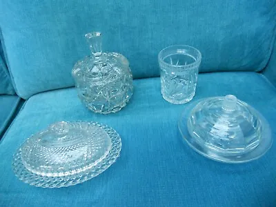 Buy Four Vintage Glass Preserve Dishes / Pots - Three With Lids • 4.95£