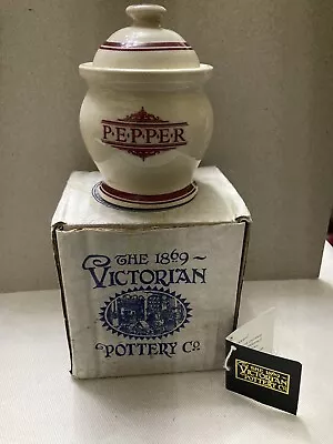 Buy 1869 Victorian Pottery;Red On Cream Lidded  Pepper Jar & Box,VSJ18 • 10£