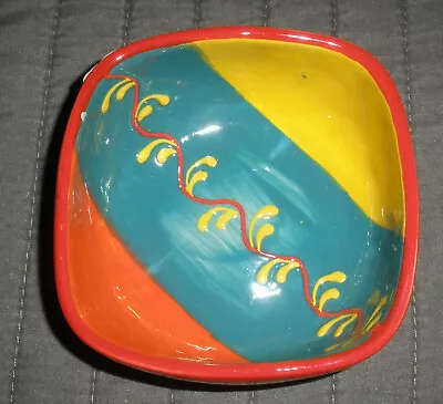 Buy Del Rio Salado Art Pottery Bowl Hand Painted Spain Sqaure 4  Orange Aqua Dip New • 7.46£