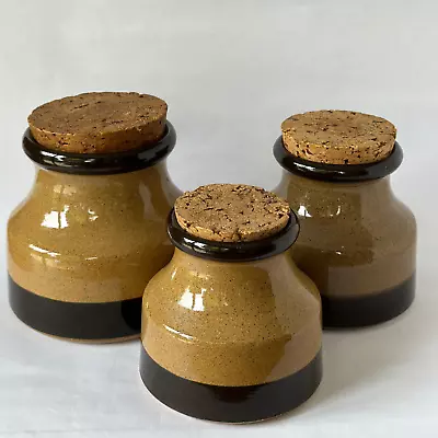 Buy Set Of 3 Vintage Holkham Pottery Norfolk England Storage Jars With Cork Lids • 25£