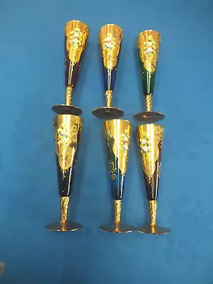 Buy Murano Glass - Set Of 6  Harlequin  Champagne Flutes - Tre Fuochi - V.good Cond. • 32.50£