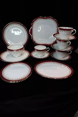 Buy Aynsley Durham Maroon & Gold Border 15 Pieces Square Cake Plate Cups Plates More • 93.19£