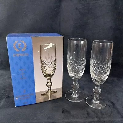 Buy Crystal Champagne Flutes X2 Empress BHS Clear Cut Glass 160ml Boxed • 14.95£