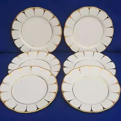 Buy 6 Gorgeous Royal Vale Bone China Plates White / Gold • 32.99£