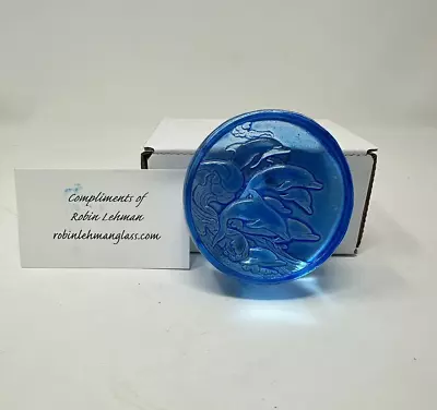 Buy Robin Lehman Cast Art Glass Dolphins Playing In The Waves Blue Paperweight 2.75  • 27.02£