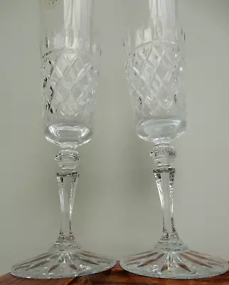 Buy 1985-91 Galway PAIR Champagne Flutes Irish Lead Crystal RATHMORE 8 3/8  150ml • 29.10£