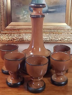 Buy Late 1970s Leo Bonassera Studio Pottery Rye Carafe & 5 Beakers -David Sharp Link • 25£