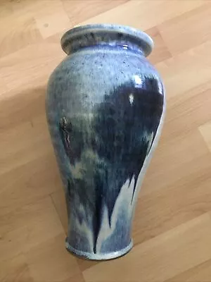 Buy Large Hand Thrown Pottery Vase Blue 11 Inches Tall • 20£
