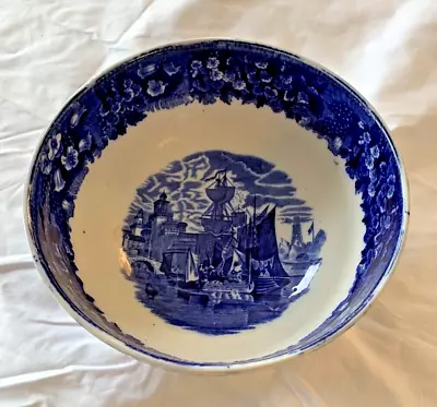 Buy Wedgwood Rare Pre C.1860 Antique Flow Blue Sailing Ships Round Fruit/Salad Bowl • 24.99£